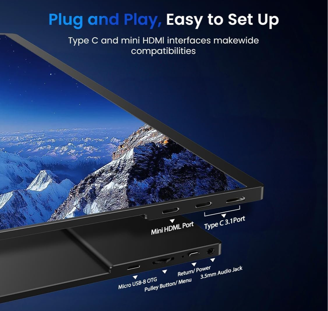 Монітор портативний 17.3" EVICIV 2K IPS 144Гц Б/В - зображення 8