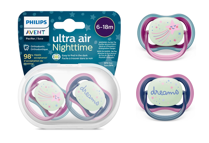Smoczek ortodontyczny Philips AVENT Ultra Air Nighttime 6-18m 2 szt. SCF376/14 (8720689016643) - obraz 5