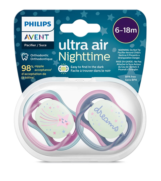 Smoczek ortodontyczny Philips AVENT Ultra Air Nighttime 6-18m 2 szt. SCF376/14 (8720689016643) - obraz 6