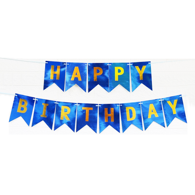 Паперові Прапорці Happy Birthday Синій Голограма З Блискітками - Фото 1 Паперові Прапорці Happy Birthday Синій Голограма З Блискітками - зображення 1
