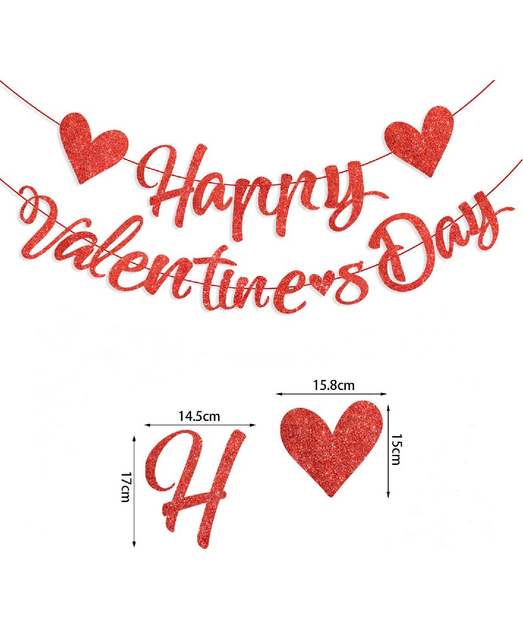 Розтяжка Гірлянда Happy Valentine's Day Червоний З Глітером - Фото 2 Розтяжка Гірлянда Happy Valentine's Day Червоний З Глітером - зображення 2