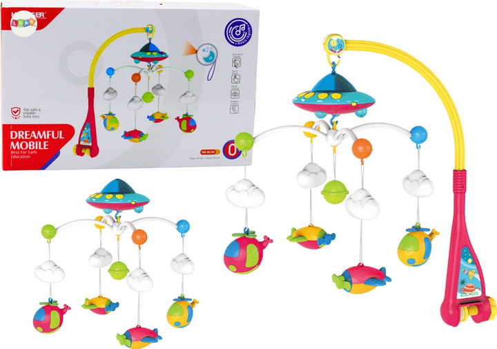 Karuzela do łóżeczka LEAN Toys Ufo Samoloty z projektorem i 108 melodiami 20453 (5905991027409) - obraz 2