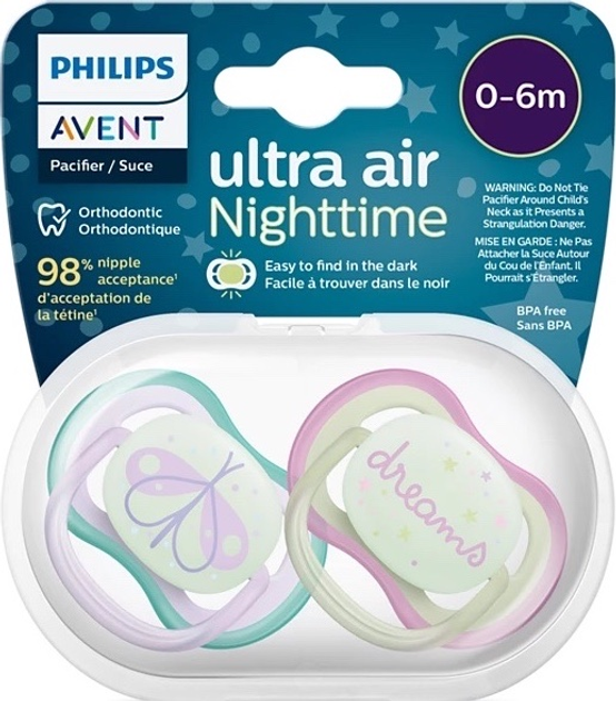 Smoczek ortodontyczny Philips AVENT Ultra Air Nighttime 0-6m 2 szt SCF376/19 (8720689016162) - obraz 7