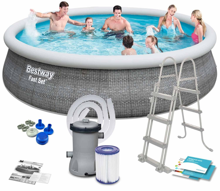 Basen Bestway Fast Set z pompą filtracyjną 57372 457 x 107 cm Szary (6942138984651) - obraz 2