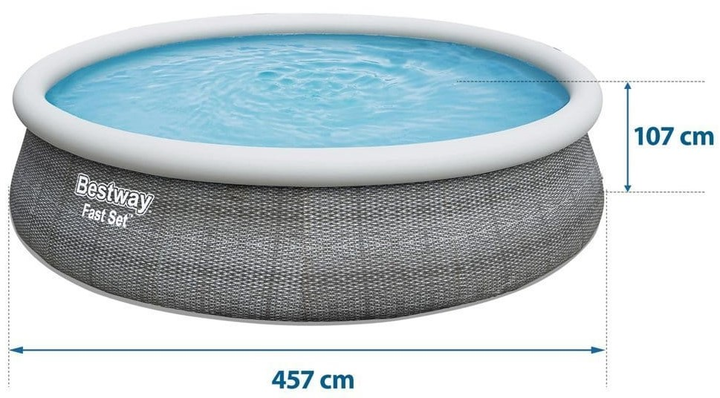 Basen Bestway Fast Set z pompą filtracyjną 57372 457 x 107 cm Szary (6942138984651) - obraz 9