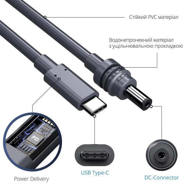 Комплект питания для спутниковой системы Starlink Mini: УМБ Power Bank REMAX 40000 mAh USB Type-C 65W + Кабель DC connector / USB Type-C 100W (20V/5A) PD (5м) + Кабель USB Type-C для зарядки повербанка - изображение 5