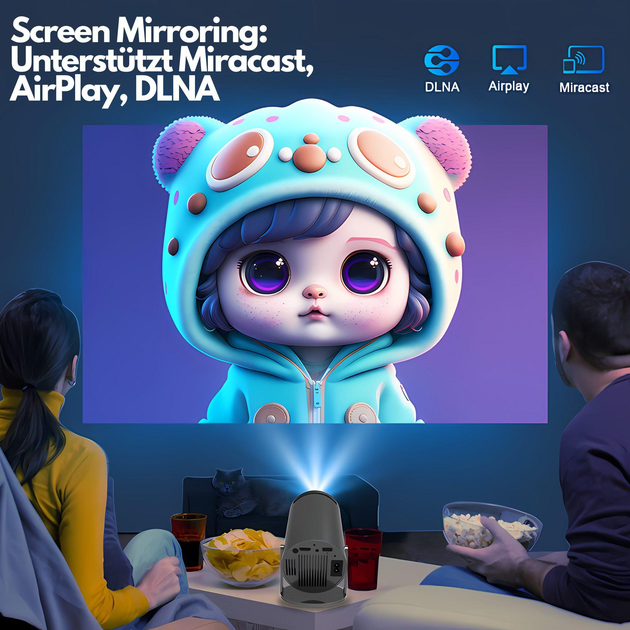 Портативный мини проектор Projector HY300 Ultra HD 4K до 130 дюймов, HDMI, поддержка Android и iOS, Bluetooth 5.0, Wi-Fi 6, мультимедийный домашний кинотеатр black - изображение 5