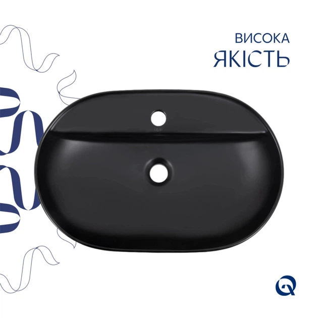 Комплект Qtap Scorpio: Раковина накладная 600x400x120 мм, Matt Black, овальная + Донный клапан Pop-up PU03 - изображение 4