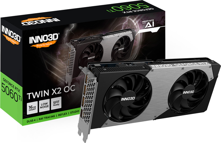 Karta graficzna INNO3D PCI-Ex GeForce RTX 5060 Ti TWIN X2 OC 16GB GDDR7 (128bit) (2602/28000) (HDMI, 3 x DisplayPort) (N506T2-16D7X-191073N) - obraz 2