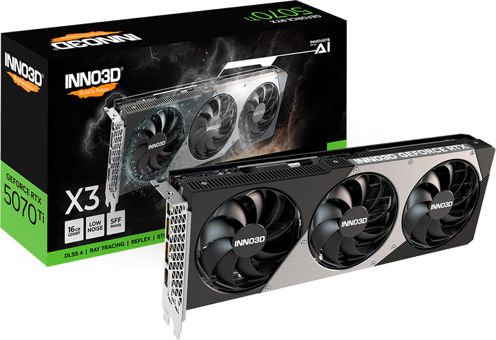 Відеокарта INNO3D PCI-Ex GeForce RTX 5070 Ti X3 16GB GDDR7 (256bit) (2452/28000) (HDMI, 3 x DisplayPort) (N507T3-16D7-176068N) - зображення 2