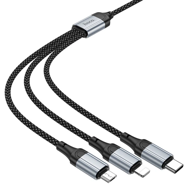 Кабель HOCO X102 Fresh 3-in-1 charging data cable (iP+Micro+Type-C) Black (6942007608794) - Фото 3 Кабель HOCO X102 Fresh 3-in-1 charging data cable (iP+Micro+Type-C) Black (6942007608794) - изображение 3