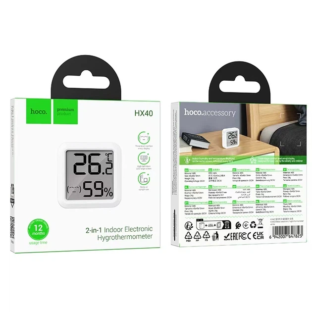 Термогігрометр HOCO HX40 Indoor electronic hygrothermometer White (6942007647823) - Фото 2 Термогігрометр HOCO HX40 Indoor electronic hygrothermometer White (6942007647823) - изображение 2