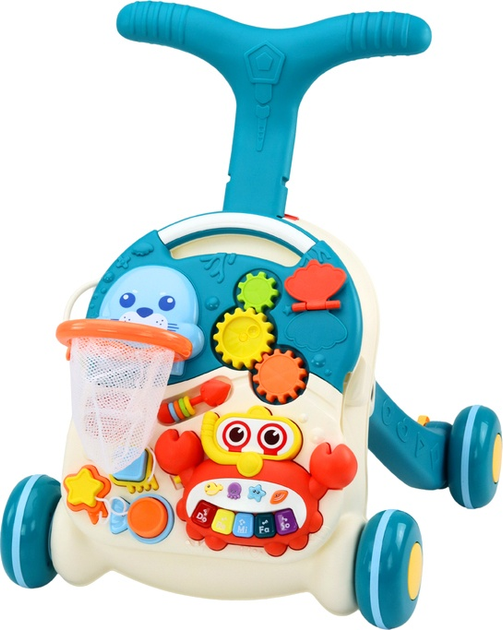 Chodzik-pchacz LEAN Toys 2w1 z panelem interaktywnym i stolikiem Niebieski 17383 (5905991002499) - obraz 3