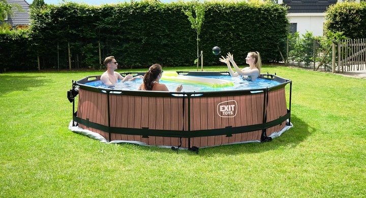 Басейн каркасний Exit Wood Pool з фільтрувальною помпою 360 × 76 см Коричневий (8719874703420) - зображення 4