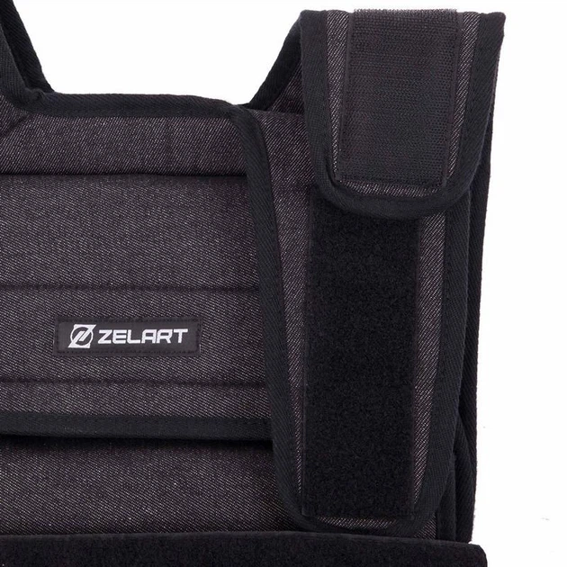 Жилет обтяжувач з регулюванням ваги Zelart 20кг (джинс (denim), наповнювач-металеві вставки, чорний) (TA-7805-20) - Фото 6 Жилет обтяжувач з регулюванням ваги Zelart 20кг (джинс (denim), наповнювач-металеві вставки, чорний) (TA-7805-20) - изображение 6
