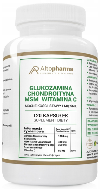 Харчова добавка Alto Pharma Глюкозамін Хондроїтин MSM Вітамін C 120 капсул (5905370180060) - зображення 1