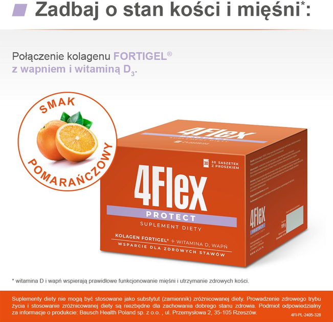 Харчова добавка Bausch Health Poland 4Flex Protect Колаген Fortigel + Кальцій + Вітамін D 30 пакетиків (5397313000113) - зображення 2