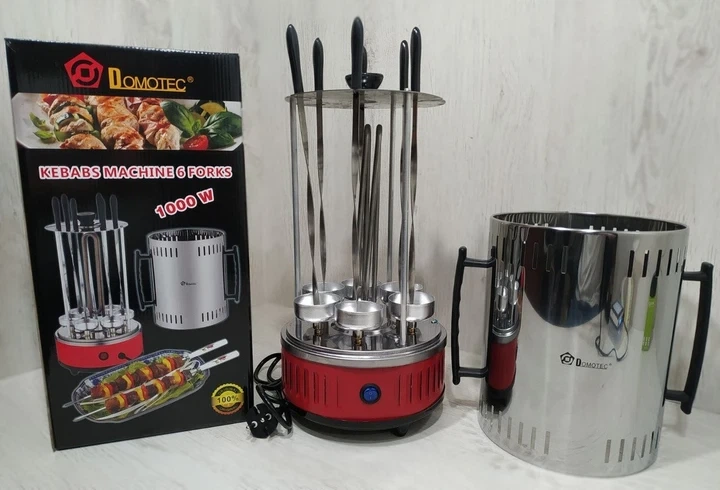 Электрошашлычица Шампура Domotec BBQ MS-7783/ 7134 RED для дома вертикальная (мясо, колбаски, свинные ребрышки, овощи, грибы, креветки) 1000W - изображение 6