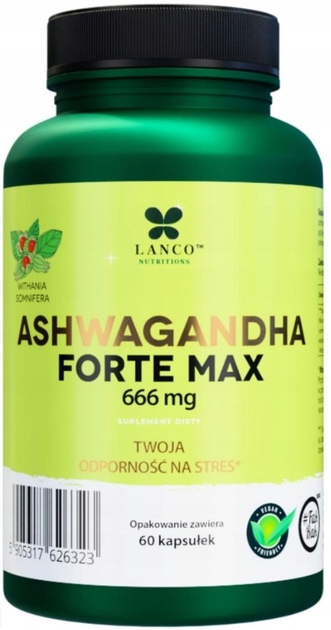 Харчова добавка Lanco Nutritions Ашваганда Форте Макс 60 капсул (5905317626323) - зображення 1