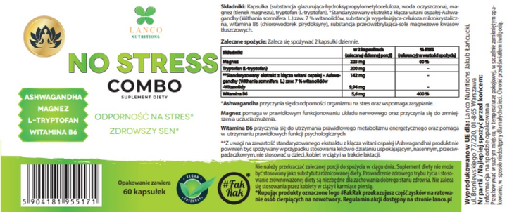 Харчова добавка Lanco Nutritions Но Стрес Комбо 60 капсул (5904181955171) - зображення 3