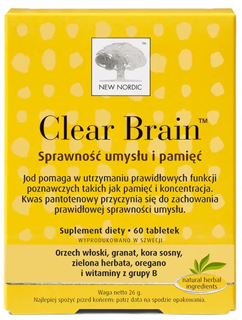 Харчова добавка New Nordic Clear Brain Розумова працездатність і пам'ять 60 таблеток (5021807482009) - зображення 1