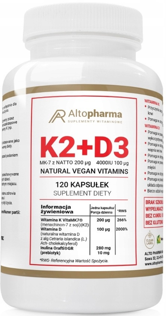 Suplement diety Alto Pharma K2 MK-7 + D3 120 kapsułek (5903715549527) - obraz 1