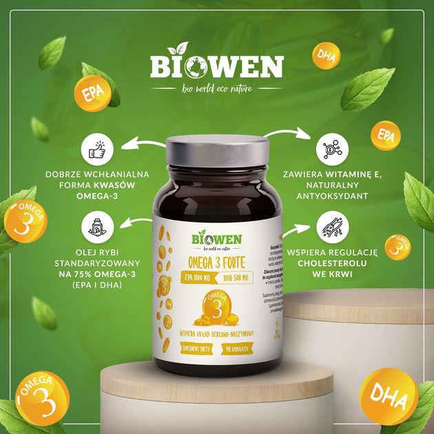 Харчова добавка Biowen Omega 3 Forte 1000 мг EPA, 500 мг DHA 90 капсул (5904806120427) - зображення 2