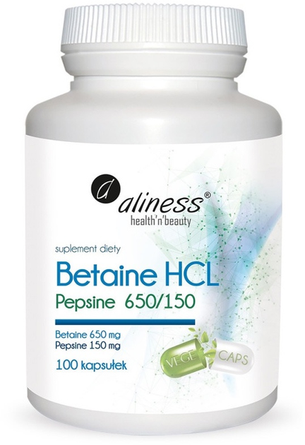 Харчова добавка Aliness Бетаїн HCL + Пепсин 100 капсул (5902596935900) - зображення 1