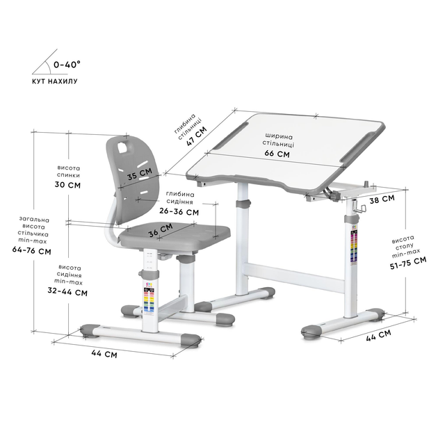 Комплект Evo-kids (стіл+стілець) Evo-03 Ergo Grey (арт. Evo-03 Ergo G) - изображение 3
