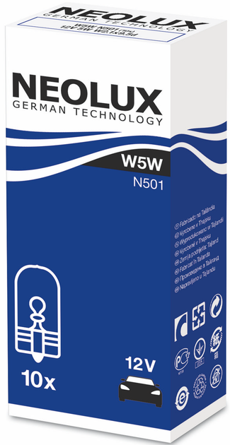 Набір автомобільних лампочок Neolux Standard N501 W5W 12 В 10 шт (4006584920723) - зображення 1