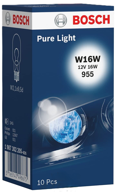 Набір автомобільних лампочок Bosch Pure Light W16W 12 В 10 шт (1987302205) - зображення 1