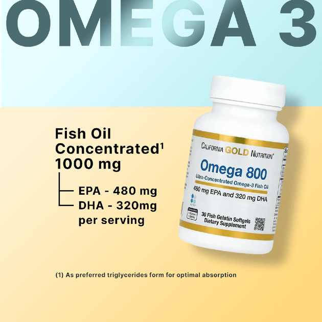 Омега 800 риб'ячий жир 80% ЕПК/ДГК у формі тригліцеридів California Gold Nutrition 1000 мг, 30 капсул (898220012510 ) - зображення 2