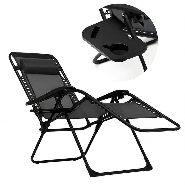 Раскладное кресло для отдыха LEOBRO Zero Gravity Black (LB-ZGC-F1-BLK) - Фото 2 Раскладное кресло для отдыха LEOBRO Zero Gravity Black (LB-ZGC-F1-BLK) - изображение 2
