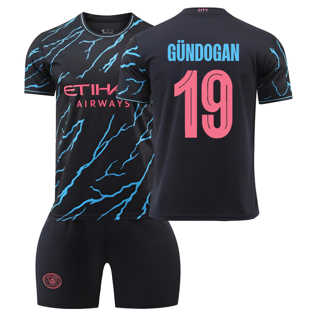 Форма футбольна дитяча Gündogan (Гюндоган) 19 Manchester City (Манчестер Сіті), сезон 24/25, 30 розмір, ріст 160-165 см, чорно-блакитний з рожевим - Фото 1 Форма футбольна дитяча Gündogan (Гюндоган) 19 Manchester City (Манчестер Сіті), сезон 24/25, 30 розмір, ріст 160-165 см, чорно-блакитний з рожевим - зображення 1