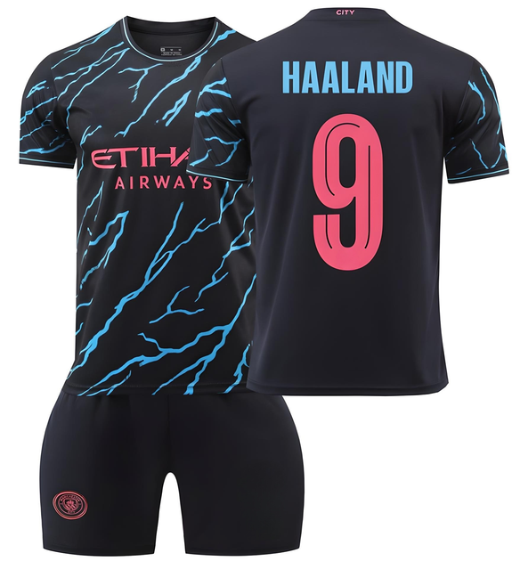 Форма футбольная детская Haaland (Голанд) 9 Manchester City (Манчестер Сити), сезон 24/25, 30 размер, рост 160-165 см, черно-голубой с розовым. - Фото 1 Форма футбольная детская Haaland (Голанд) 9 Manchester City (Манчестер Сити), сезон 24/25, 30 размер, рост 160-165 см, черно-голубой с розовым. - изображение 1