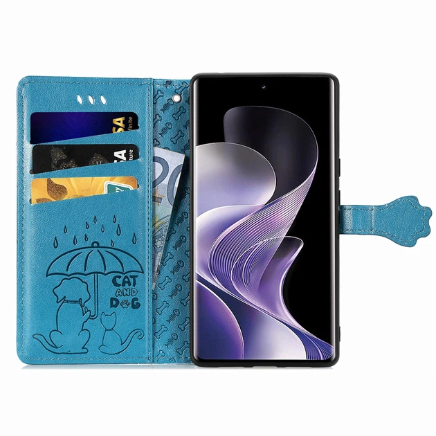 Чохол Embossed Cat and Dog для Xiaomi Redmi Note 14 Pro 4G книжка шкіра PU з візитницею блакитний - зображення 2