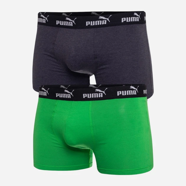 Набор трусов боксеров мужских хлопковых Puma Elements Men Basic Boxers 2P 93875303 XL 2 шт Dark Grey Melange/Green (8720245833981) - изображение 5
