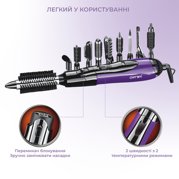 Фен щетка Стайлер для волос GEMEI GM-4835 10в1, плойка, расческа, браш, щипцы для укладки волос с ионизацией - Фото 5 Фен щетка Стайлер для волос GEMEI GM-4835 10в1, плойка, расческа, браш, щипцы для укладки волос с ионизацией - изображение 5