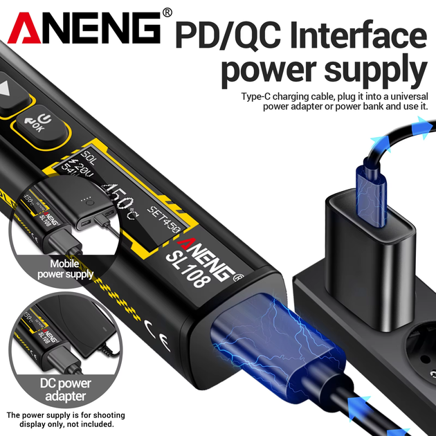 Портативный паяльник ANENG SL108 Black 96Вт 5-28В 100-450°C паяльная станция USB паяльник - изображение 3