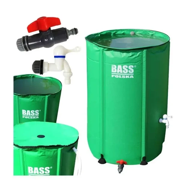 Складна бочка для дощової води BASS Polska 390 л з кранами кришкою на блискавці 70 см×98 см ПВХ - Фото 1 Складна бочка для дощової води BASS Polska 390 л з кранами кришкою на блискавці 70 см×98 см ПВХ - зображення 1