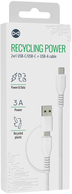 Кабель Forever Recycling USB Type-A + USB Type-C – USB Type-C 1.5 м White (5909000571808) - зображення 3