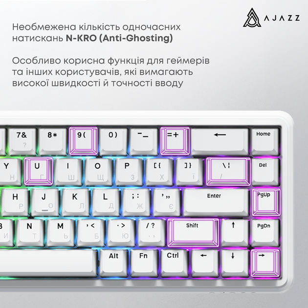 Клавіатура механічна дротова Ajazz AK680 MAX Magnetic Switch RGB USB White (AK680-WM-W-A) - Фото 6 Клавіатура механічна дротова Ajazz AK680 MAX Magnetic Switch RGB USB White (AK680-WM-W-A) - изображение 6