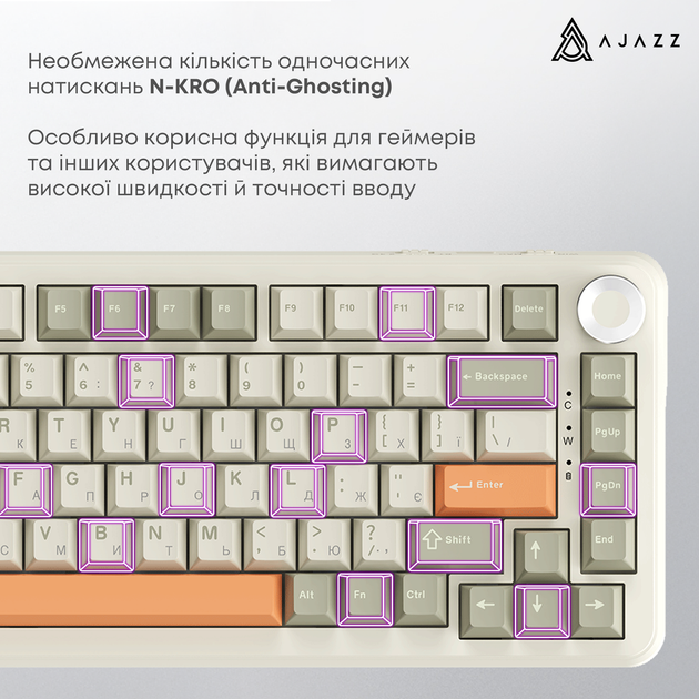 Клавиатура механическая беспроводная Ajazz AK820 MAX Flying Fish Switch RGB Wireless/Bluetooth/USB Beige (AK820MAX-FF-R) - Фото 8 Клавиатура механическая беспроводная Ajazz AK820 MAX Flying Fish Switch RGB Wireless/Bluetooth/USB Beige (AK820MAX-FF-R) - изображение 8