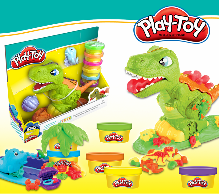 Дитячий набір для ліпки Play Toy «Динозавр» 6 баночок пластиліну та фігурка з підставкою - Фото 3 Дитячий набір для ліпки Play Toy «Динозавр» 6 баночок пластиліну та фігурка з підставкою - зображення 3