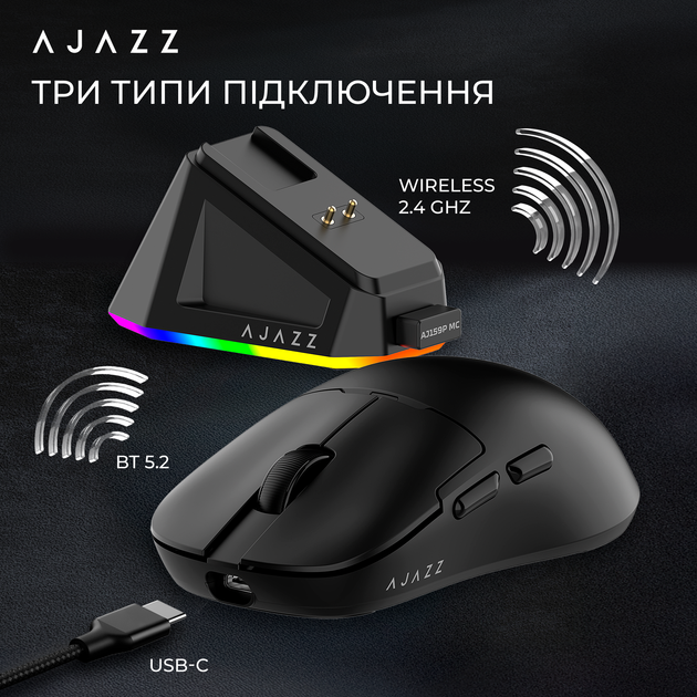 Миша Ajazz AJ159P MC Charging Dock Wireless/Bluetooth/USB Black (AJ159P-MC-B) - изображение 12