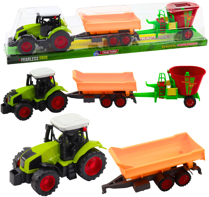 Zestaw zabawek LEAN Toys Traktor rolniczy z przyczepą wywrotką i wozem paszowym 24791 (5905991058410) - obraz 2