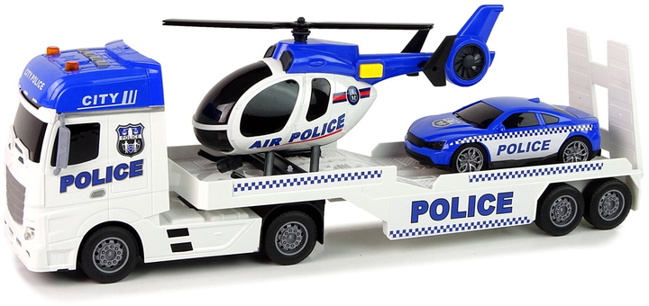 Zestaw zabawek LEAN Toys Policja z dźwiękiem i światłem Laweta z rampą + Autko + Helikopter 12959 (5905323211353) - obraz 3