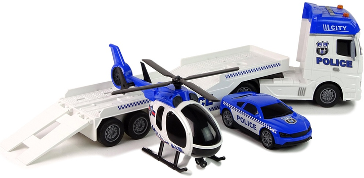 Zestaw zabawek LEAN Toys Policja z dźwiękiem i światłem Laweta z rampą + Autko + Helikopter 12959 (5905323211353) - obraz 4