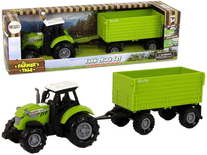 Іграшка LEAN Toys Сільськогосподарський трактор з причепом, світлом і звуками Зелений 15223 (5905515356084) - зображення 2