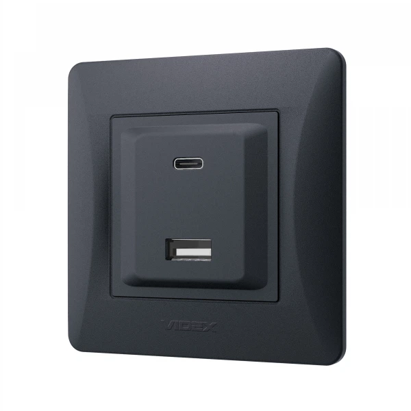 Розетка USB-A + USB-C PD20W чорний графіт VIDEX BINERA - изображение 3